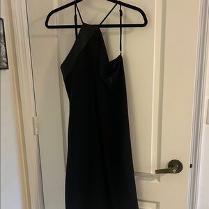 Unique black dress with Adjustable strap leather trim  from Paris